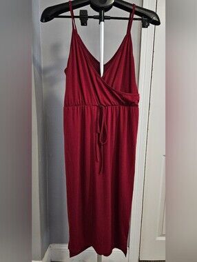 Women's Sleeveless Wrap-Front Maxi Dress - Burgundy
